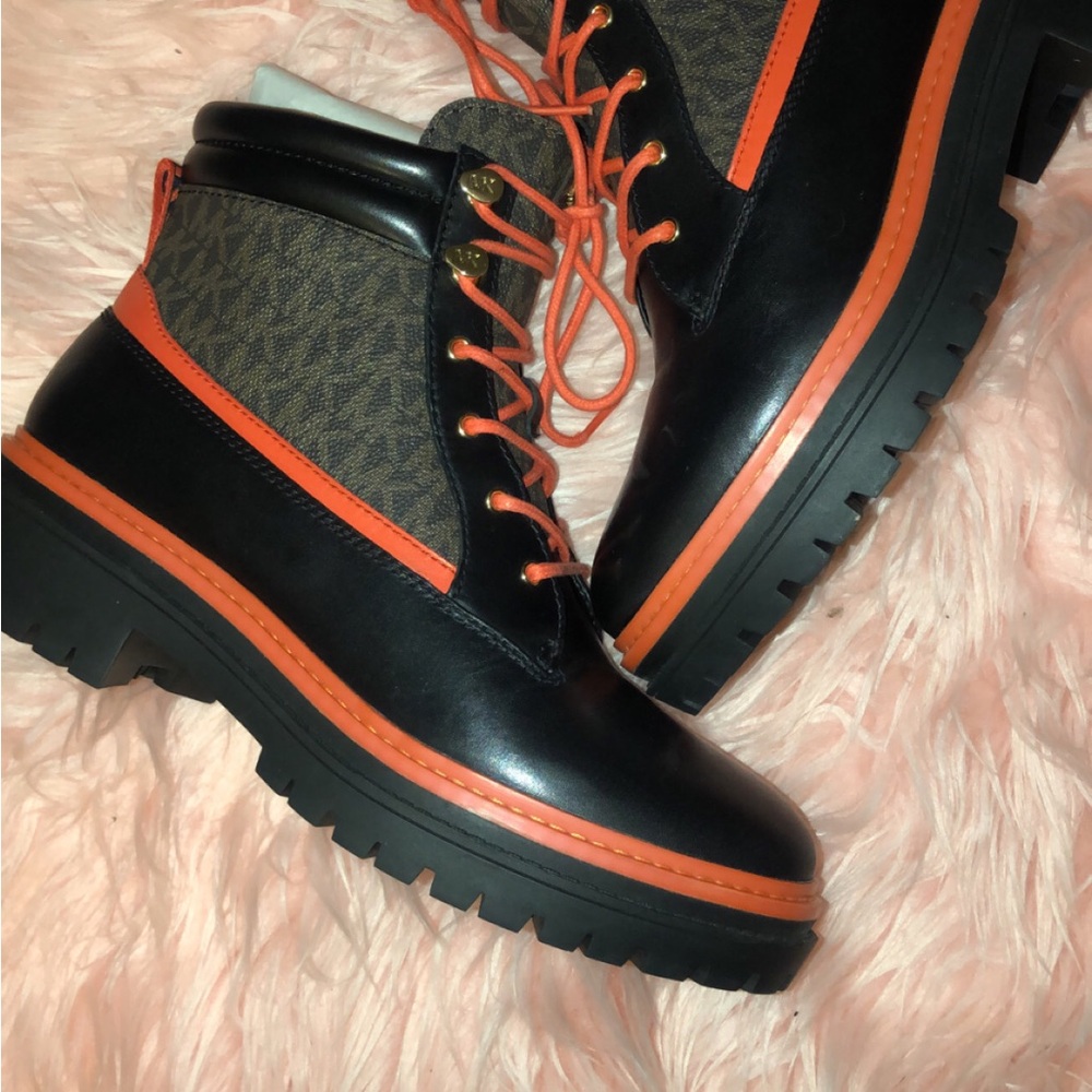 Michael Kors Black and Orange Combat Boots